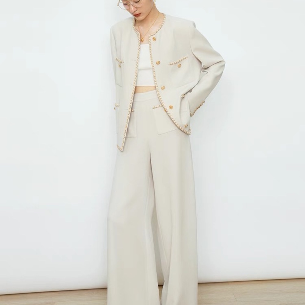 White Blazer with gold pleated chain